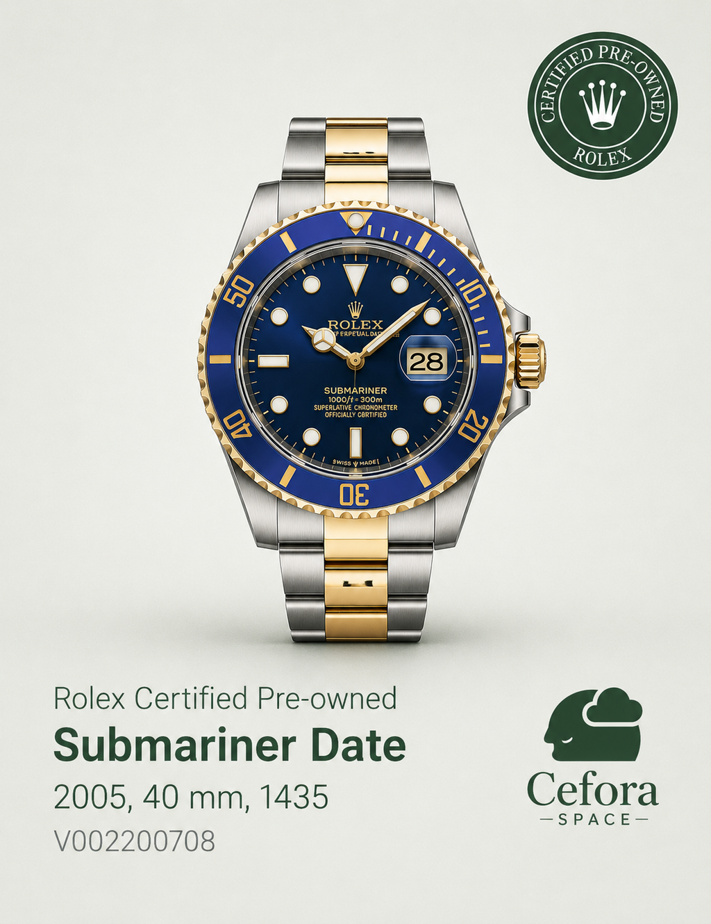 Rolex Certified Pre-owned Submariner Date 2007, 40 mm, Rolesor amarillo V002200694